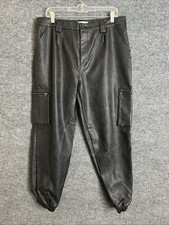 Kancan Womens Faux Leather Cargo Pants Size 31 Black Rock Grunge Goth High Rise