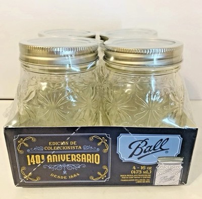 Ball Pint 4 Pack  Regular Mouth ~ 140th Anniversary Keepsake Jars 16oz Mason Jar