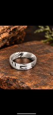Stainless Steel Silver Tone Textured Pattern Band Ring Size 9 No Stone