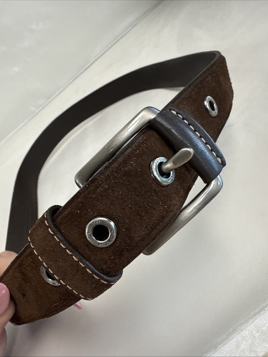 COACH Dark Brown Suede Belt Silver Buckl Women display picture 2