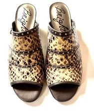Brighton peep-toe mules snakeskin nappa leather silver rivets never worn Sz 7.5
