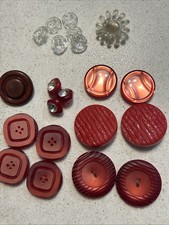 Vintage Mixed Lot Of Quality Red And Clear Assorted Buttons, ￼￼