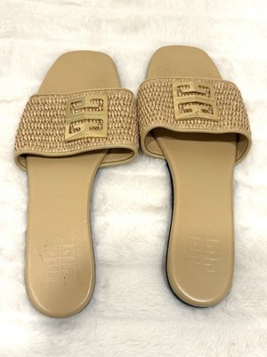 Givenchy 4G Logo Raffia Slide Flat Sandals Size 8