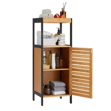 Danrelax 35" 3 Tier Solid Bamboo Bathroom Storage Cabinet with Open Top Shelf