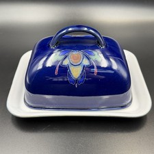 Denby Baroque Dark Blue Butter / Cheese Dish Underplate and Lid Stoneware RARE