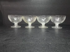 Hazel Atlas Florentine Sherbet Glasses, Footed Dessert Glass, Set of 4, Vintage