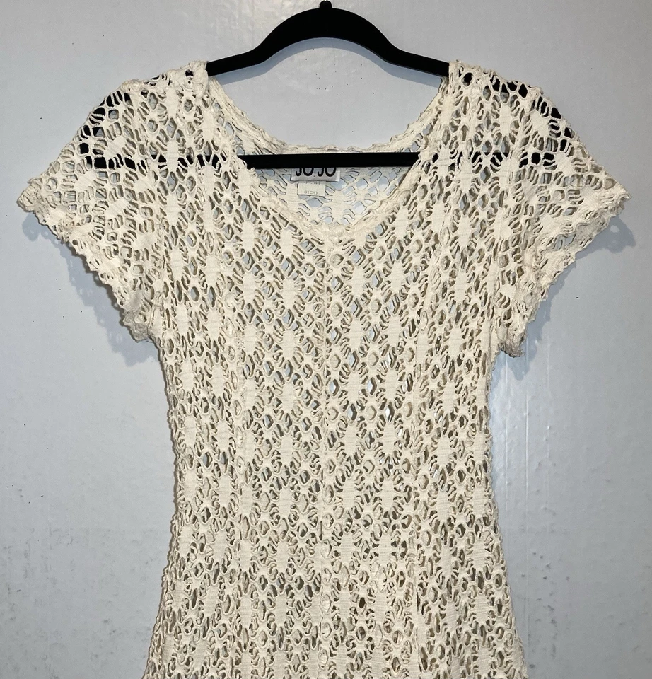 Vestido midi vintage Jo Marfil Crochet talla S Cottagecore Boho lazo cintura algodón Foto 3 de 4