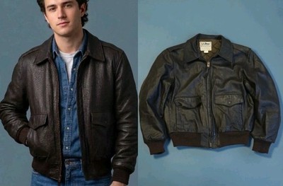 Vtg 80's L.L. Bean Flying Tiger Goatskin Length Bomber Jacket Quilted Lined! 42