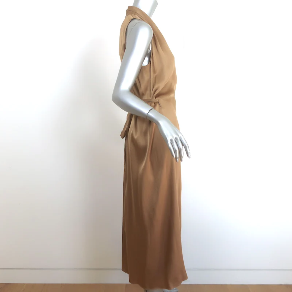 Vince Sleeveless Draped Wrap Dress Gold Satin Size Small NEW | eBay