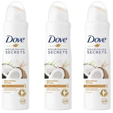 3 x Dove Coconut Jasmine Restoring Ritual Antiperspirant Deodorant Spray, 150ml