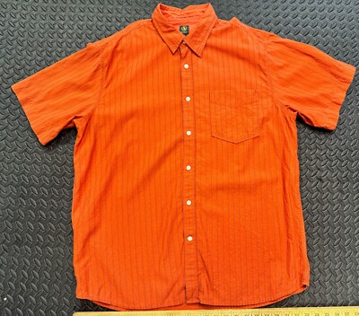 Aigle Mens Button-Down XXLarge Cotton Burnt Orange Collar Striped Shirt w Pocket