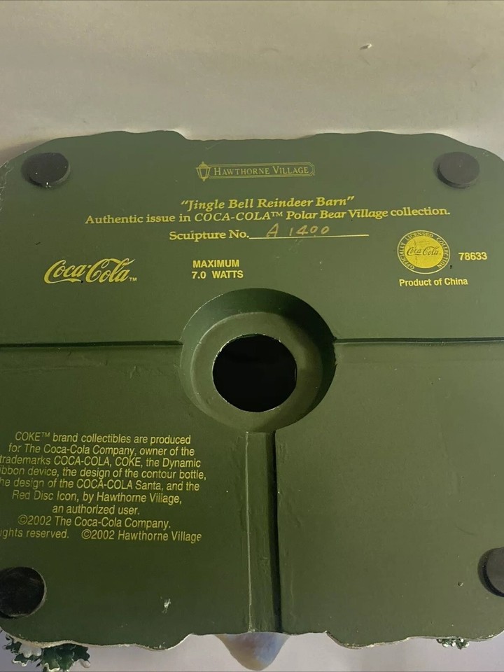 Cocacola Polar Bear Village Collection Jingle Bell Reindeer Barn