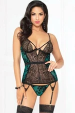 New Regular and Plus Size Sexy Sheer Black Lace Underwire Bustier and Thong