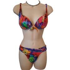 Tropical Front Tie Bikini Crop Top Set