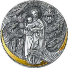 2021 3 Oz Silver Cameroon Apocalypse THE LADY N THE DRAGON Antique Finish Coin..