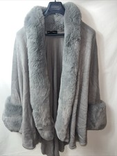 Frank Usher Cape In Dove Grey, Soft Touch Faux Fur Trim Cape - One Size