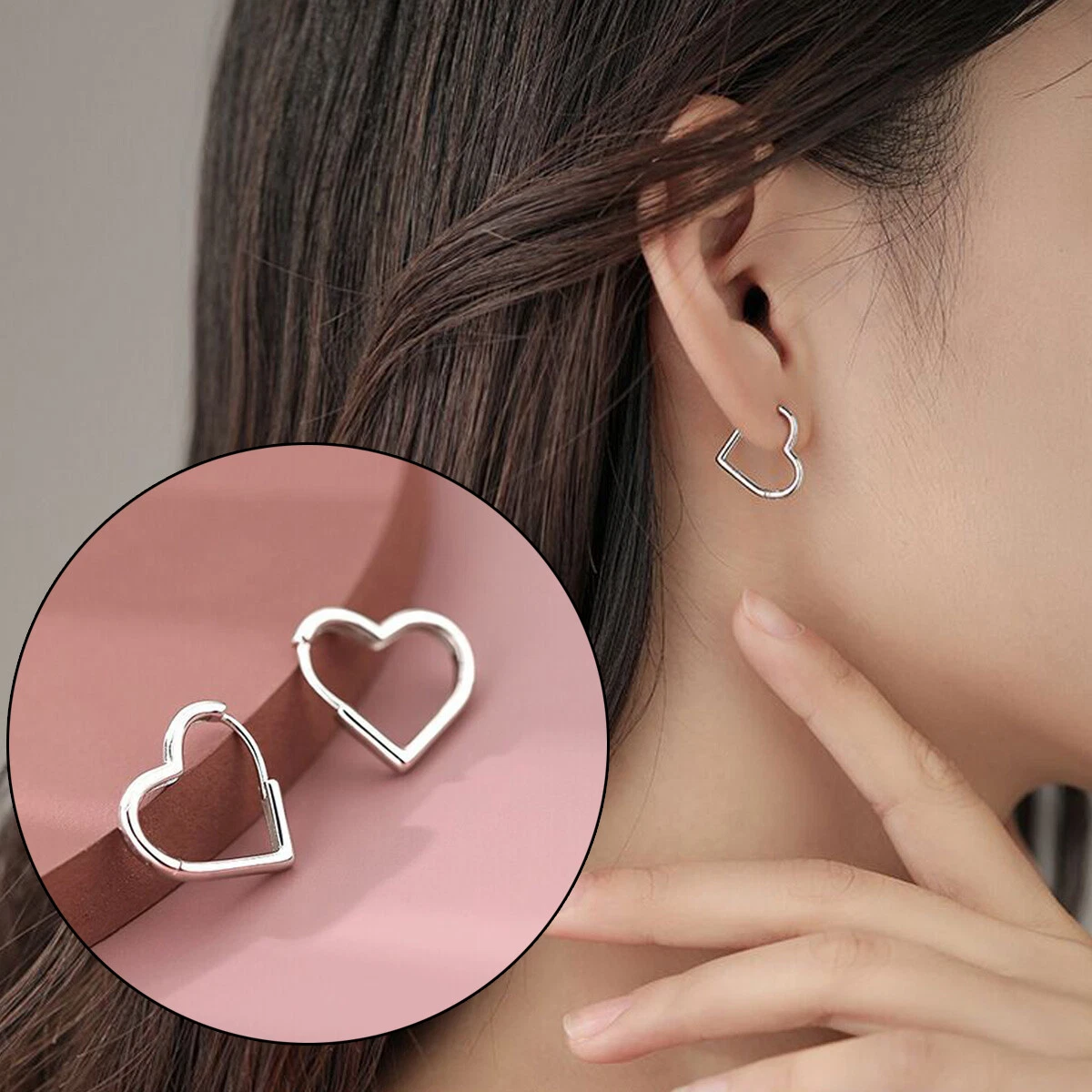 Sterling silver sale heart hoop earrings