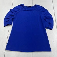 INC International Concepts Blue Ruched Short Sleeve Top Women’s Size Small
