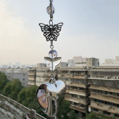 Heart Bow Phone Pendant Silver Keychain Bag Charm Handmade Jewelry - Zdjęcie 5 z 8