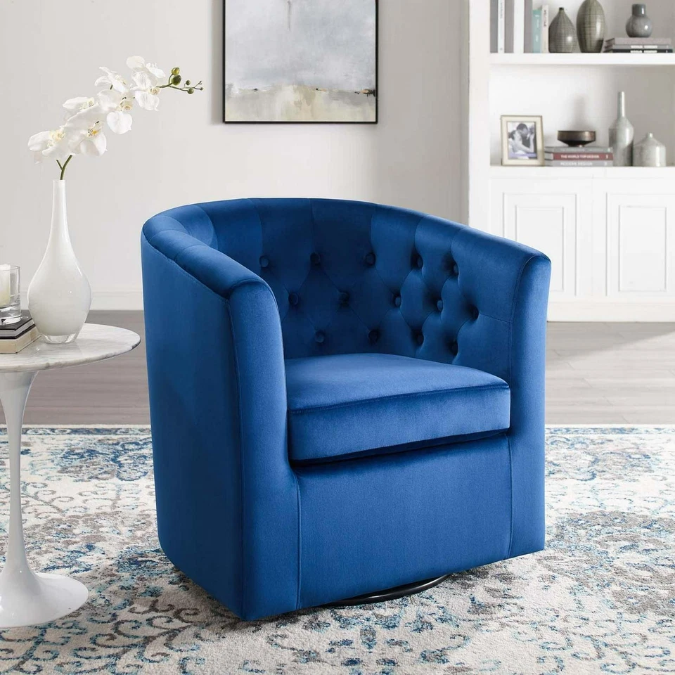 Modern & Contemporary Tufted Performance Velvet Swivel Armchair Barrel Back NEW - Image 3 of 4