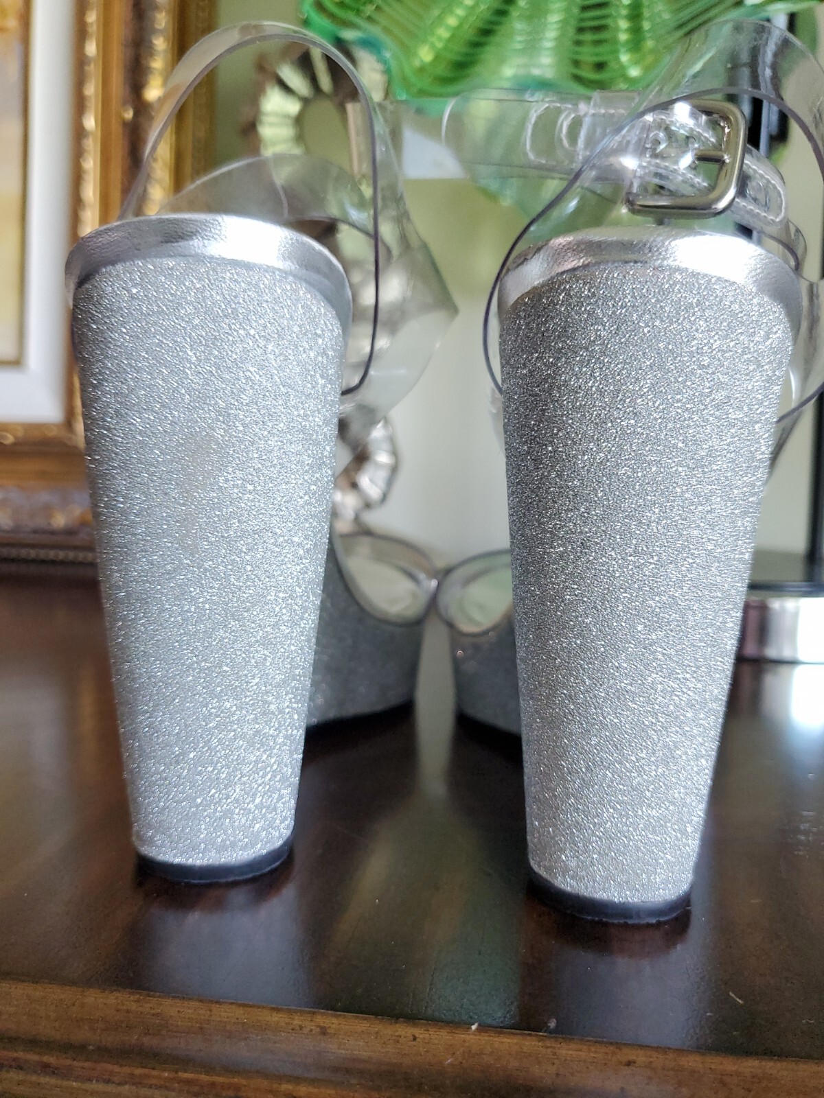 Stuart Weitzman Backdraft Clear Strappy Silver Gl… - image 12