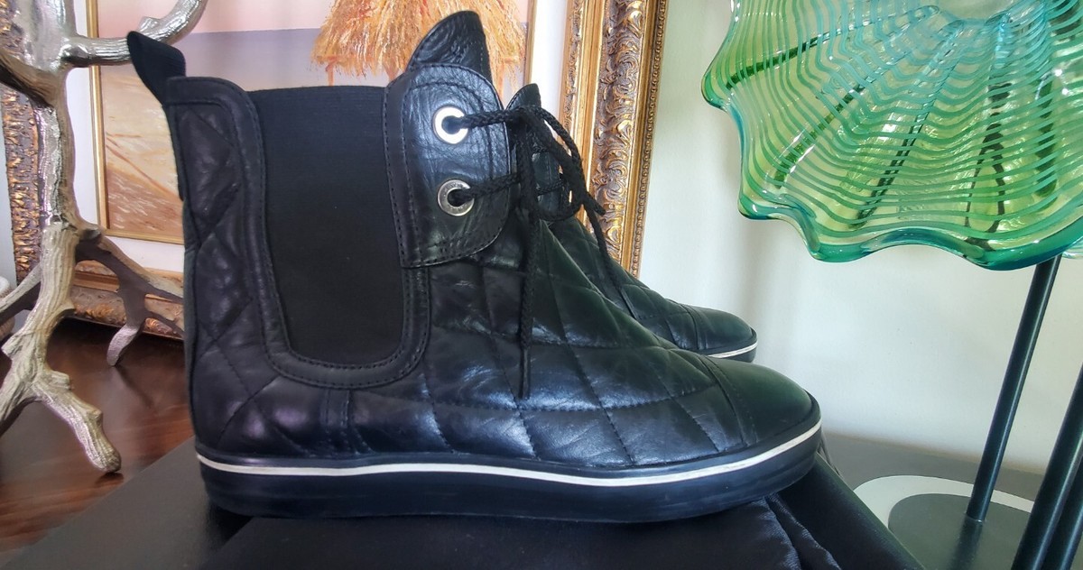 Chanel Diamond Quilted Ankle Boot Sneaker Shoe Style Lamb