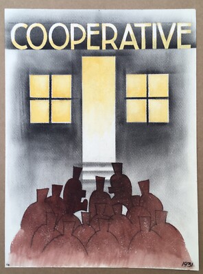 Zeichnung Aquarell Modernist Werbung Coopérative Silhouetten Architecure 1930s