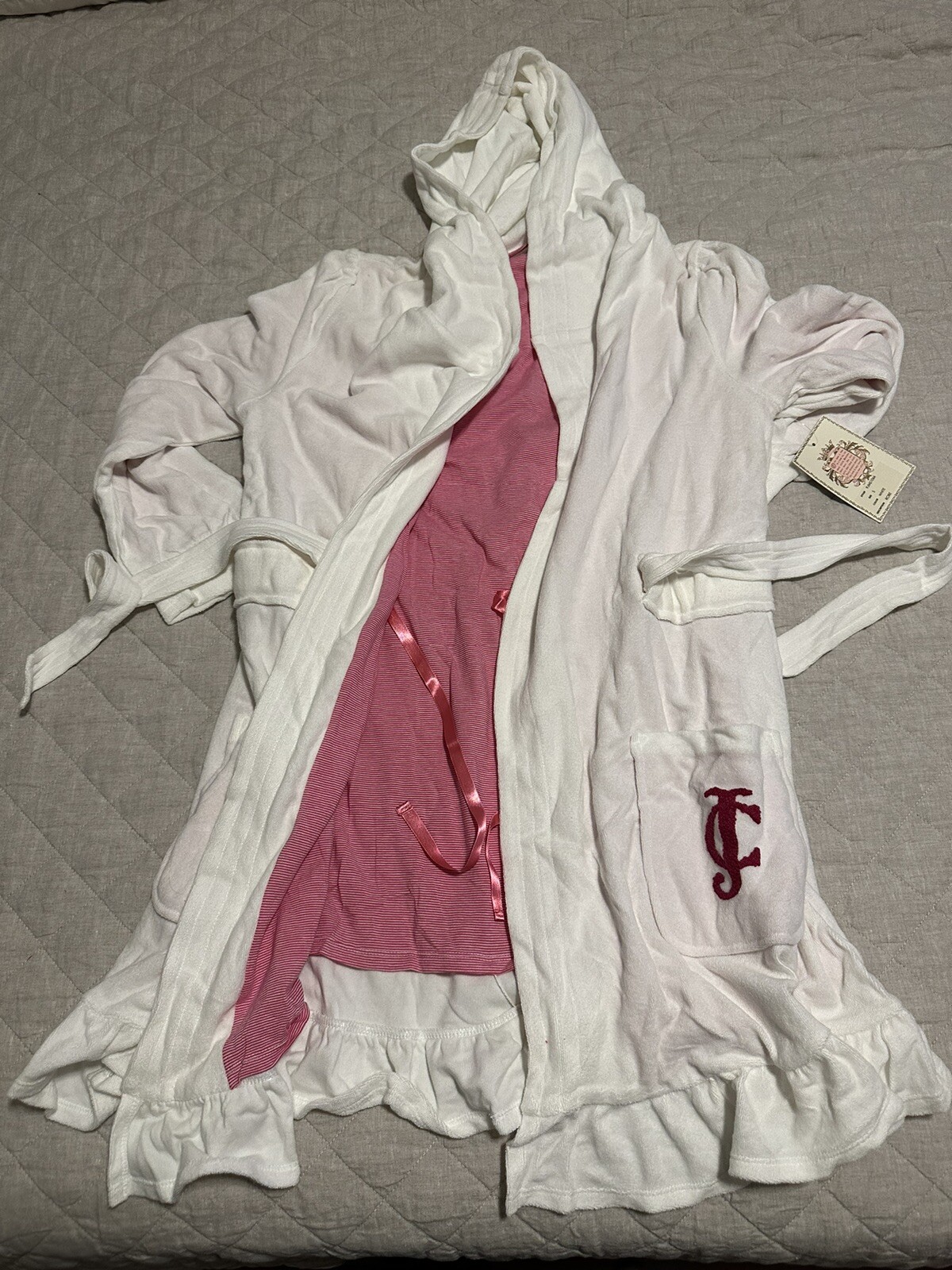 Rare Y2K Juicy Couture White Ruffle Terry Bath Robe Small NWT image 7
