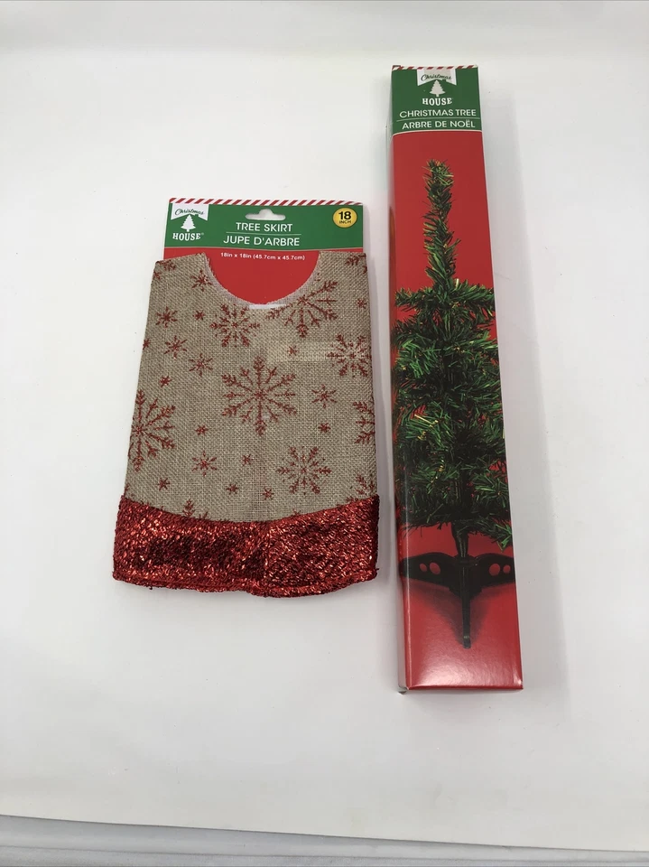 Green Christmas Tree And Tree Skirt. 19 Inches High Table Top Desk New - Image 2 of 4