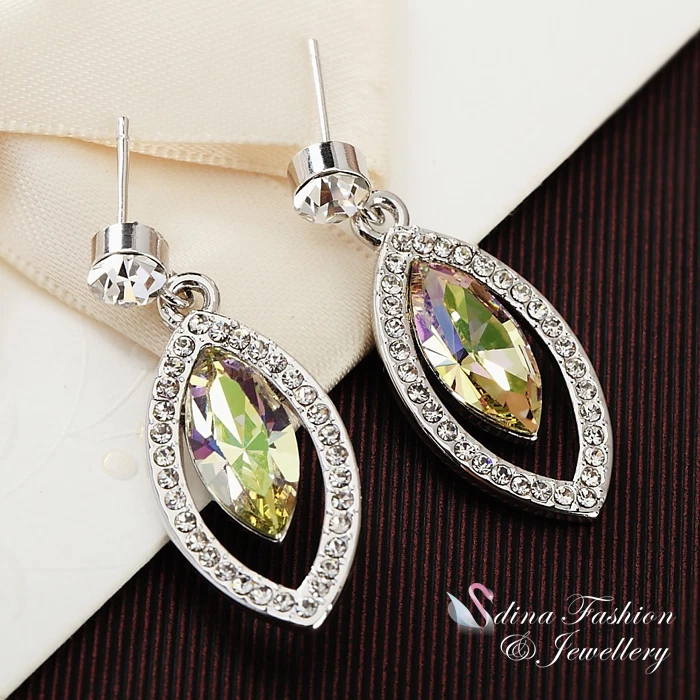 18K White Gold GF Made With Swarovski Element Marquise Luminous Green Earrings Foto 3 de 4