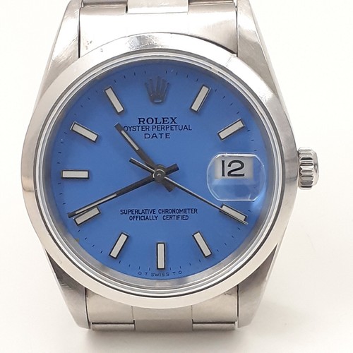 Rolex Date 34mm Steel Blue Custom Dial 