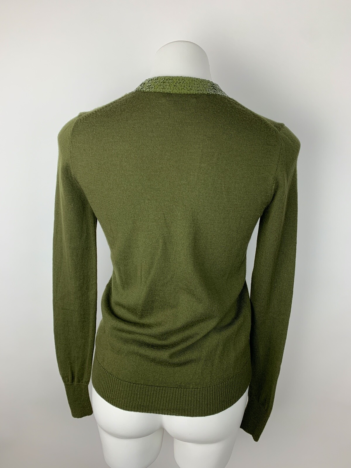 J. Crew Harlow Olive Green V Neck Sequined 100 Merino Wool Cardigan