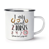 I Nur Want 2 Pferde Retro Emaille Becher Tasse - Lustig Pony Camping