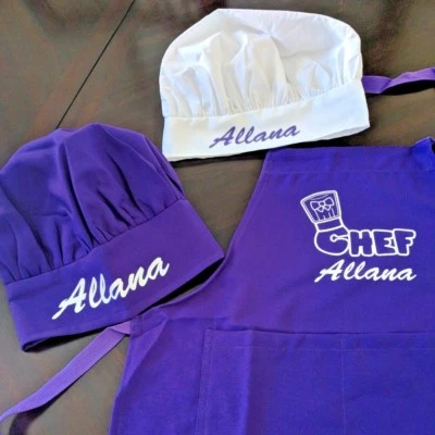 Personalized Kids Chef Apron and Chef Hat Cooking Set | Color Matched Ages 2-13