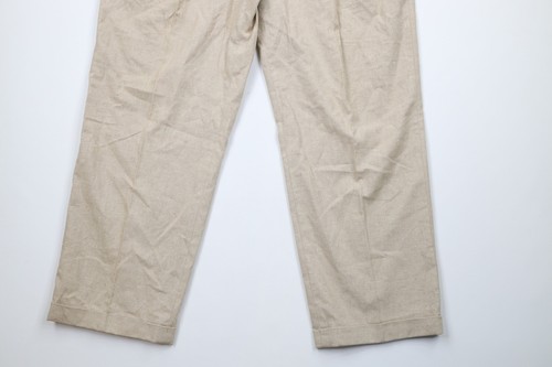 Vintage 90s Streetwear Mens 38x30 Pleated Cuffed Wide Leg Linen Chino Pants - Picture 4 of 11