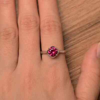 2 Ct Round Cut Lab Created Pink Ruby 14K White Gold Plated Engagement Ring