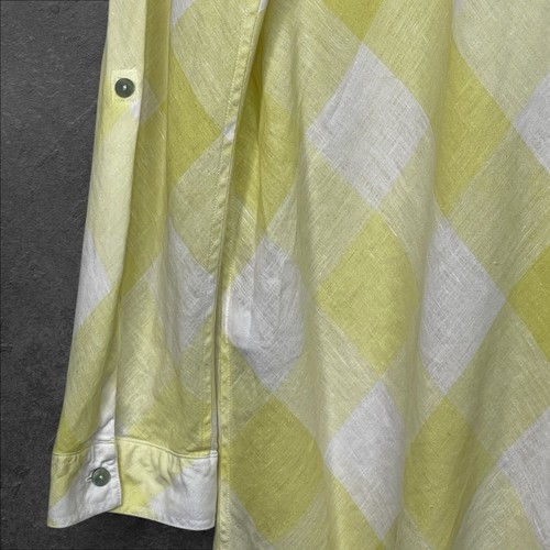 Chico's Women Gingham Maxi Shirt Size L (3) Yellow White Linen No Iron - Picture 7 of 14
