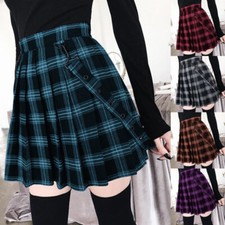 Sexy Women Gothic Mini Plaid Pleated Lace Up Short Skirt School Costume Clubwear