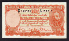 Australia R-11. (1936) 10 Shillings - Riddle/Sheehan. Geo V Portrait. VF - Crisp
