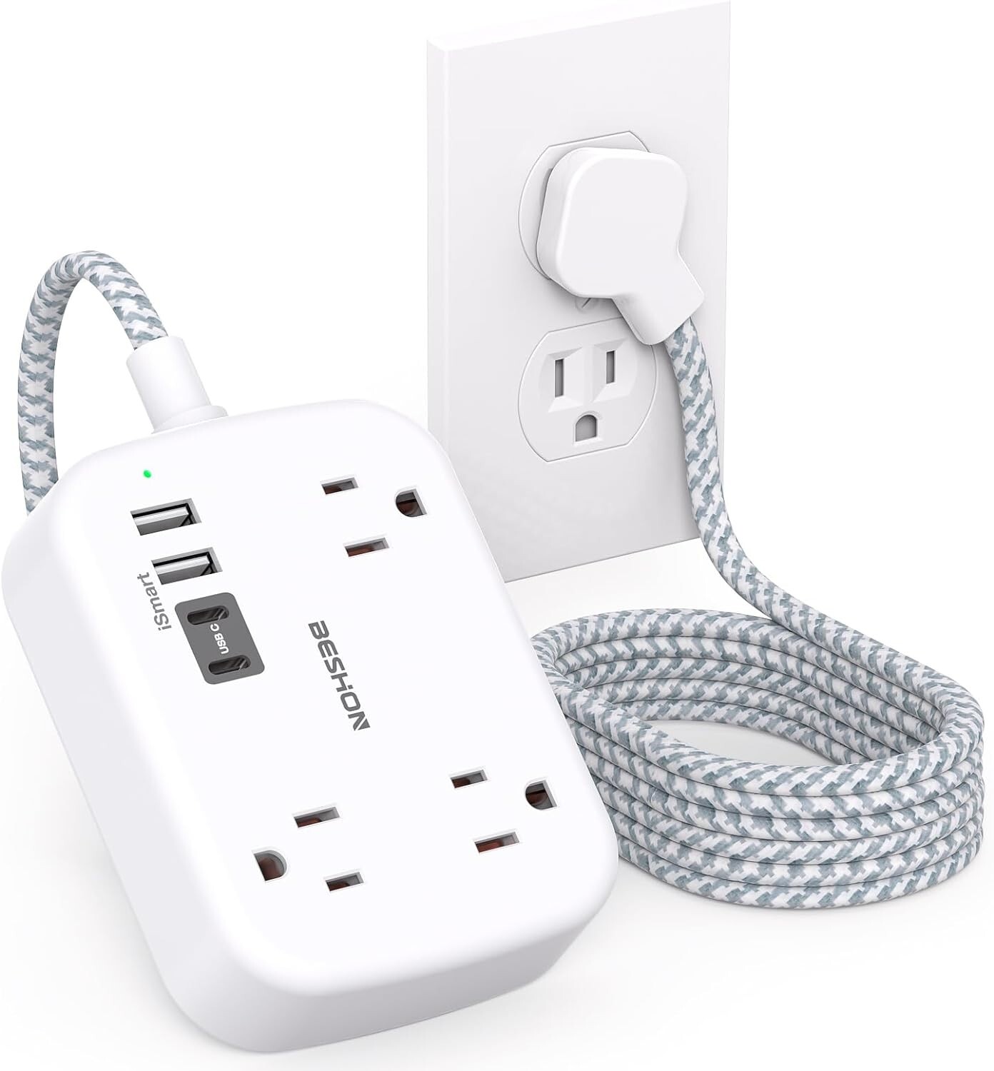Extension Cord 5 Ft with 3 Outlets 4 USB Ports(2 USB C), Wall Mount,-image