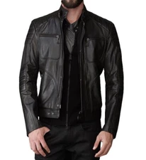 New Men Leather Bomber Motorcycle Genuine Black Leather Jacket XS-2XL FB179
