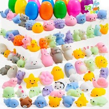 JOYIN 72 Pcs Easter Prefilled Eggs with Mochi Squishy Toy Kawaii Stress Reliever