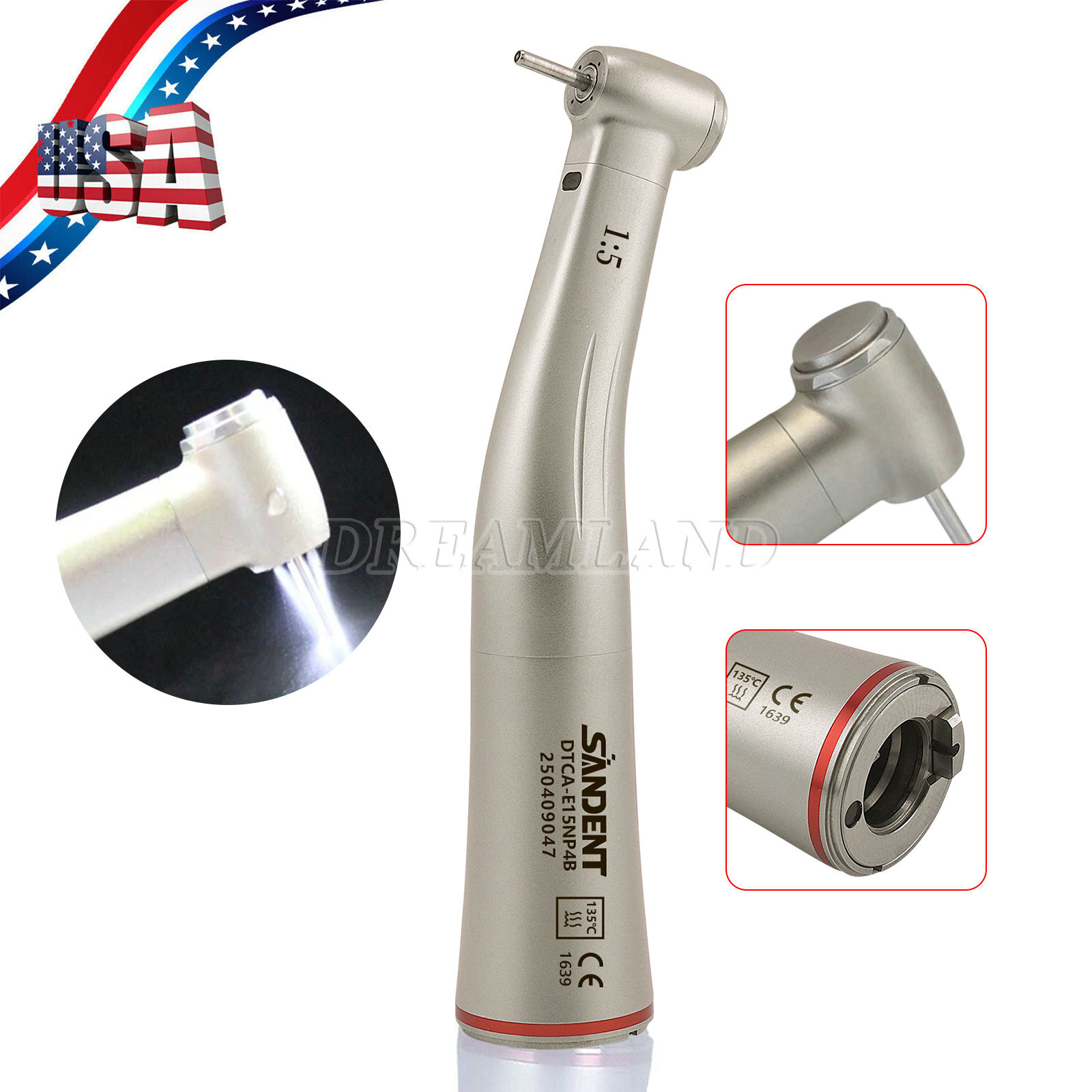 SANDENT Dental 1:5 Increasing LED Contra Angle Handpiece E type