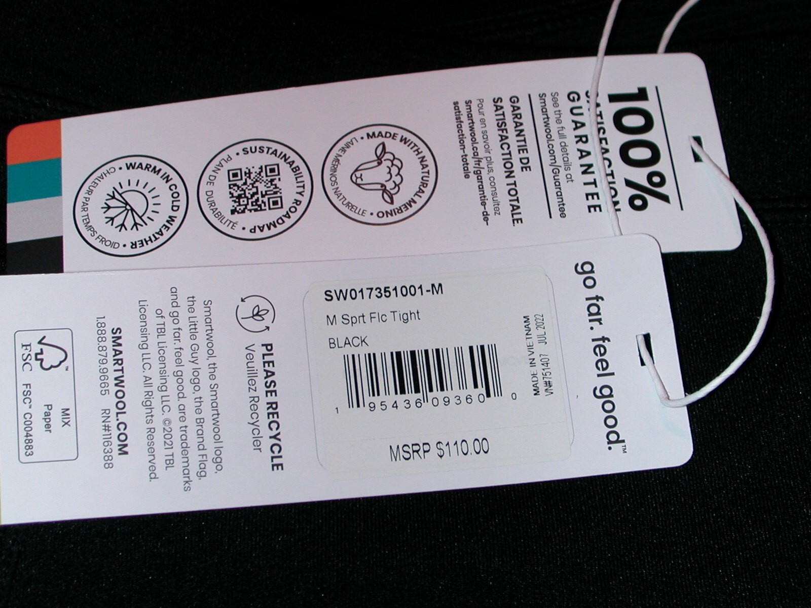 Smartwool Merino Sport Fleece Running Tights Mens Pants Medium Black