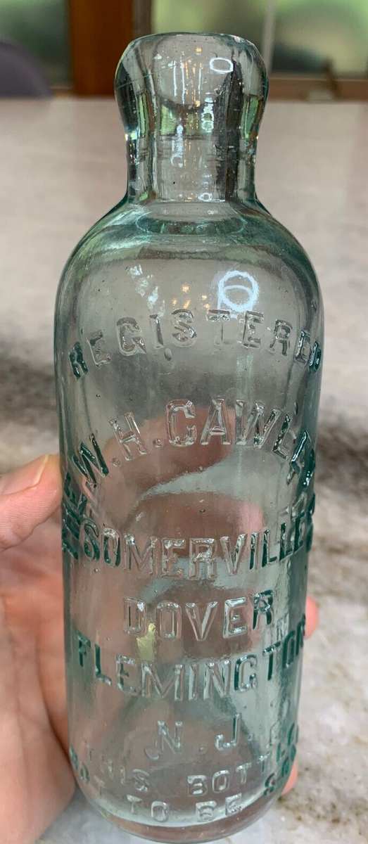 Antique W H CAWLEY Aqua HUTCHINSON Soda Bottle Flemington