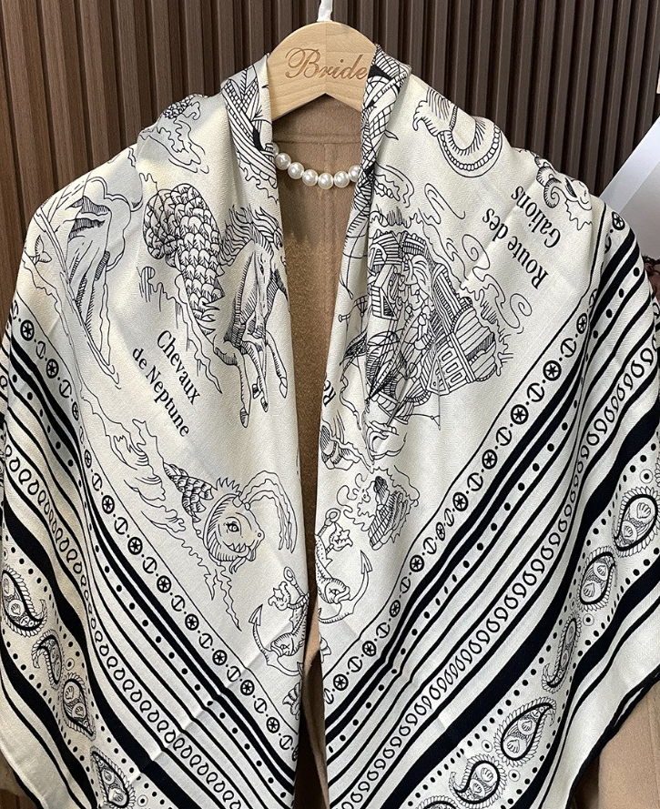 70% Cashmere & 30% Silk Wrap Scarf Shawl Sailor pattern Bandana Kerchief 51''