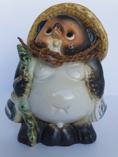 Cute Vintage Shigaraki Pottery Japanese Tanuki Cute Raccoon Dog Fukufuku . - Picture 4 of 8