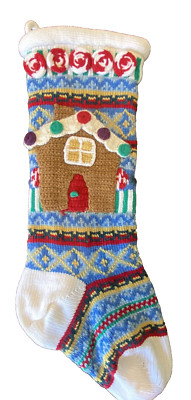 Vintage Knitted Ginger Bread House Christmas  Stocking 18'' Y2K Grandma Chic