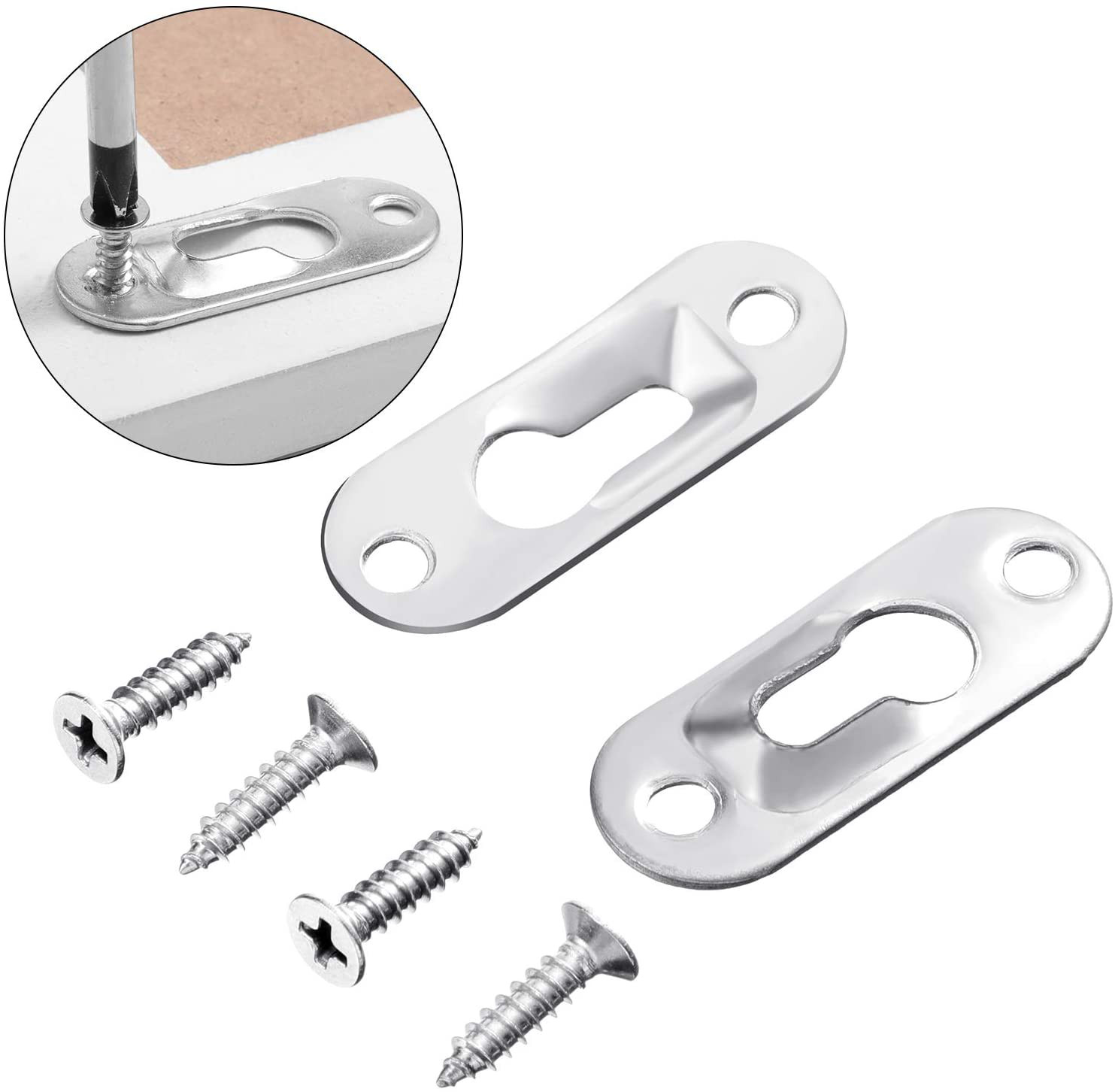 20 Pcs Single Keyhole Picture Hanger with 80 Pieces Screws Metal Keyhole 45x16mm
