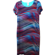 Jersey Dress NWOT Psychedelic Wave Stripe Print Knee-Length Short Sleeve Summer